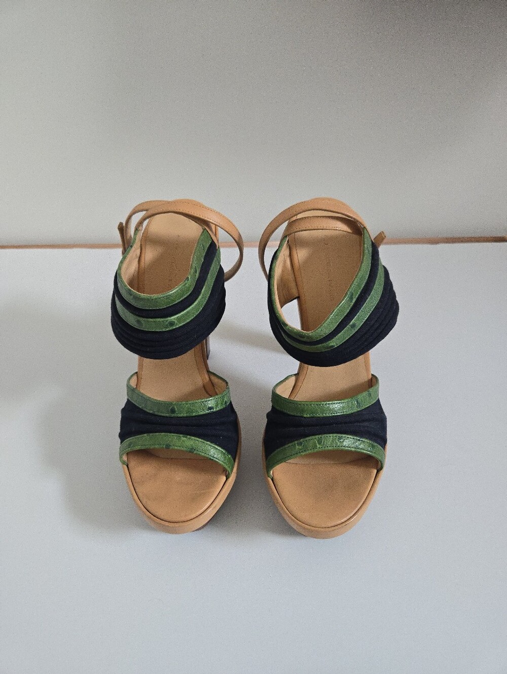 Balenciaga Blue & Green Leather & Fabric Platform